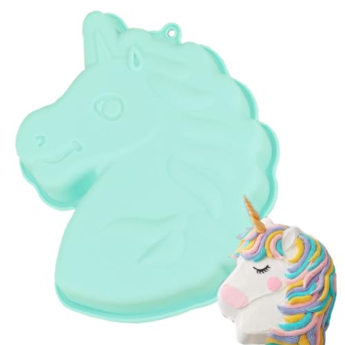 Bukezudang Unicorn Baking Mould, Einhorn-Kuchenform,Silikonform Einhorn, Kuchenform Kinder, Form 3d Cartoon Silikon, Backform Pferd, Für Party Geburtstage, Backen Kindergeburtstag Silikonform - Grün von Bukezudang