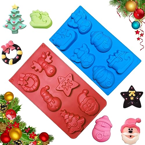 Silikonform Weihnachten, 3D Backform, Weihnachten Silikonform, 2 Stück Silikonform Für Seifen, Handgemachte Seifen Silikonform, für Urlaub Kuchen, Süßigkeiten, Pralinen, Gelee, Seife, Rot und blau von Bukezudang