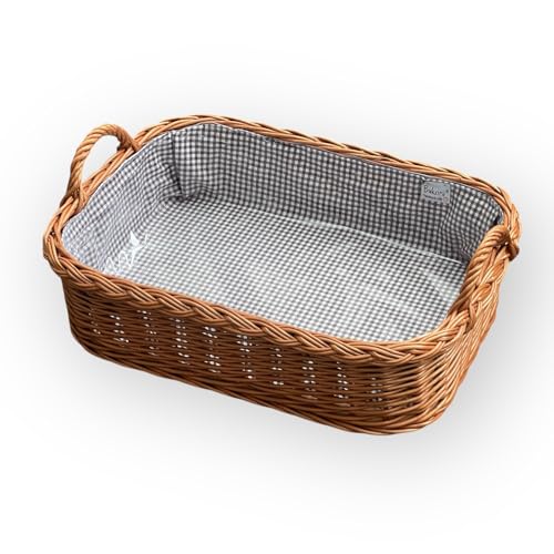 Bukora® Korbtablett aus Weide mit Futter Braun fein kariert mit 2 Griffen von Bukora