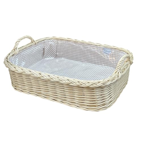 Bukora® Korbtablett aus heller Weide mit Futter Olivegrau fein kariert " 2 Griffe " von Bukora