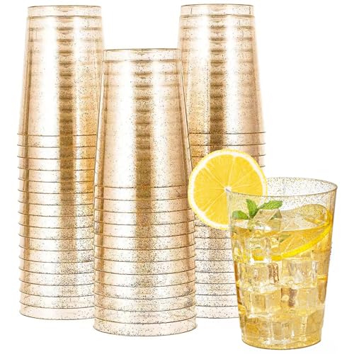 Bukuhlio 50 Stück ABS Becher mit Golden, 280ml Becher aus ABS Wiederverwendbare Trinkbecher Elegante Party Weingläser für Champagner Bier Cocktail Martini Soda Dessert (Goldenes Pulver) von Bukuhlio