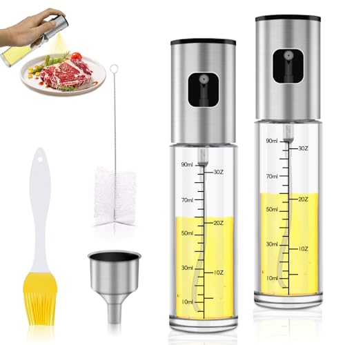 Bukuhlio Ölsprüher für Speiseöl 100 ML, 2-in-1 Sprühflasche Glas aus Edelstahl und Glas mit Skala & Trichter, Multifunktionaler Ölspray für Heißluftfritteuse, Salat, Grillen, Backen, Küchen Gadgets von Bukuhlio