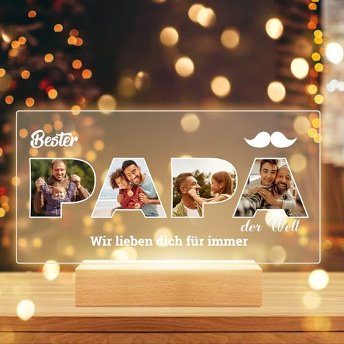 Bulaient Personalisierte Geschenke für Papa, Personalisierte Foto Acrylglas Platte mit Nachtlicht, Personalisiert Bilderrahmen, Bester Papa Geschenke, Personalisierte Geburtstagsgeschenk Papa von Bulaient