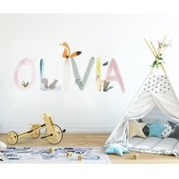 Personalisiertes Aquarell Name Wandtattoo Wald Kinderzimmer Dekor von BulbBulbs