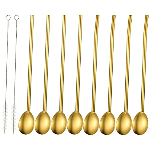 Bulckrew 8pcs Strohhalm Löffel, Trinkhalm Löffel Edelstahl poliert, Gold von Bulckrew