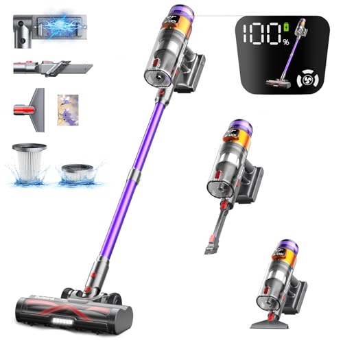 Bulelink Akku Staubsauger 45KPA/550W/70Mins, Staubsauger Kabellos mit OLED Smart Screen und Kombination von Weichen und Harten Borsten Bodenbürste, Wandmontage Wiederaufladbare 1.8L Akkustaubsauger von Bulelink