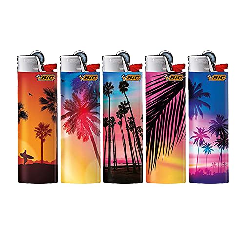 BIC Maxi J26 Limited / Special Edition + 1x Sepilo® Feuerzeug Standard Soft Flame Feuerzeuge mit Zündstein / Reibrad (Palms & Sunset - 5 Feuerzeuge) von Bulentini