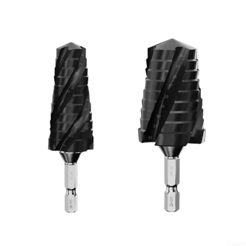 2-teiliges Stufenbohrer-Set aus Hochgeschwindigkeitsstahl mit vier Rillen für Metall, Holz, Kunststoff, entworfen für reibungsloses Bohren und genaue Lochgrößenauswahl (schwarz) von Bulevisiter