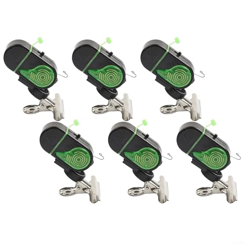 6-teiliges Angel-Alarmglocken-Set mit Metallclips und blinkenden Lichtern für zuverlässige Fischbissanzeiger (Metall schwarz) von Bulevisiter