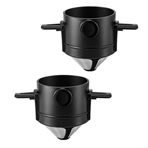 Bulevisiter 2 Stück Edelstahl-Kaffeefilter, wiederverwendbare Filter mit faltbaren Halterungen, für Zuhause, Reisen, Camping, tragbare Kaffeemaschine, Zubehör (schwarz, 2 Stück) von Bulevisiter