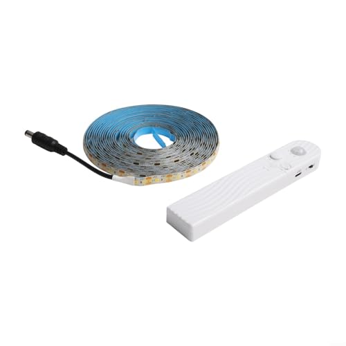 Bulevisiter Batteriebetriebene LED-Lichtstreifen mit Bewegungsmelder, dimmbar, Bettlicht, Schrankbeleuchtung, flexibles Klebeband, USB-betriebene Nachtlampe (warmes Licht, 5 m) von Bulevisiter