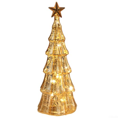 Bulevisiter Beleuchteter Glas-Weihnachtsbaum mit warmem Leuchten für Tischdekoration, festlicher Feiertagsmittelaufsatz für Zuhause, Bücherregal, Weihnachts-Nachtlicht (D) von Bulevisiter