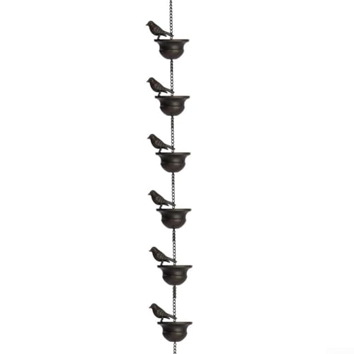 Bulevisiter Bronzefarbene Metall-Vogel-Regenkette, Outdoor-Wasserspiel, Garten, hängende Dekoration, Dachrinne, Fallrohr, Wasserfall-Kaskade, wetterbeständiges Ornament von Bulevisiter