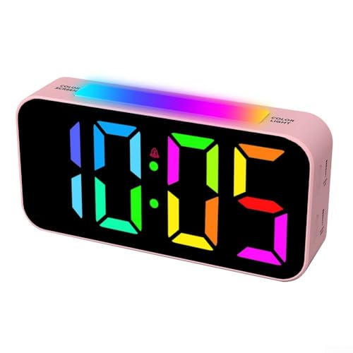 Bulevisiter Digitaler RGB-LED-Wecker mit Farbwechsel, Dual-Alarmen, Schlummerfunktion und Nachtlicht, großes Display und einstellbare Helligkeit für Schlafzimmer (Rosa) von Bulevisiter
