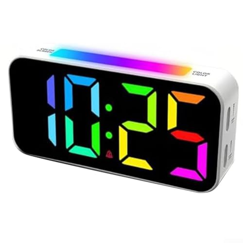 Bulevisiter Digitaler RGB-LED-Wecker mit Farbwechsel, Dual-Alarmen, Schlummerfunktion und Nachtlicht, großes Display und einstellbare Helligkeit für Schlafzimmer (weiß) von Bulevisiter