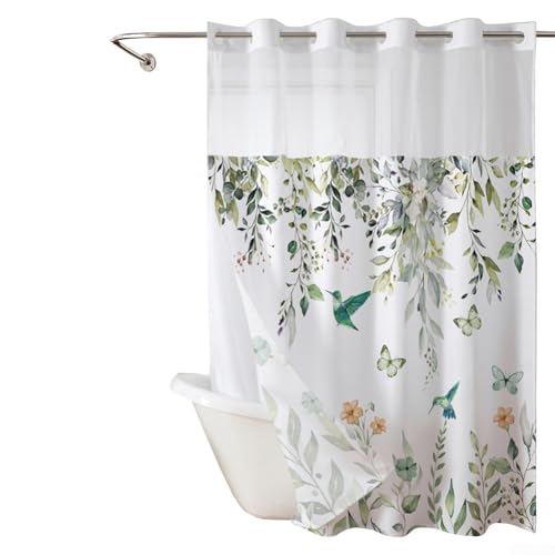Bulevisiter Doppellagiger Duschvorhang mit magnetischer Unterseite, halbtransparenter Vorhang, wasserdichter Polyester-Badezimmervorhang mit Gleitringen, modernes Dekor (C) von Bulevisiter