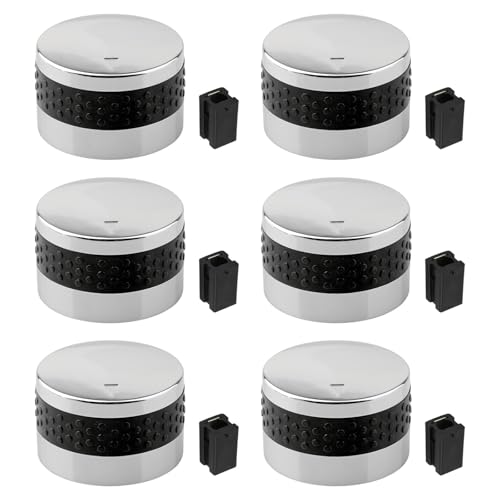 Bulevisiter Gasgrill-Ersatz-Kontrollknöpfe mit Adaptern, D-Form, kompatibel mit Grill, rutschfestes Design, Edelstahl-Optik, 5,7 cm Durchmesser (6 Stück) von Bulevisiter