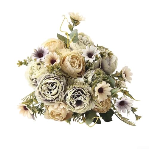 Bulevisiter Künstlicher Pfingstrosen-Rosenstrauß, künstliche Hortensien, Pfingstrose, für Hochzeit, Zuhause, Party, Büro, Tischdekoration, DIY-Blumenarrangements (Vintage-Farbe) von Bulevisiter