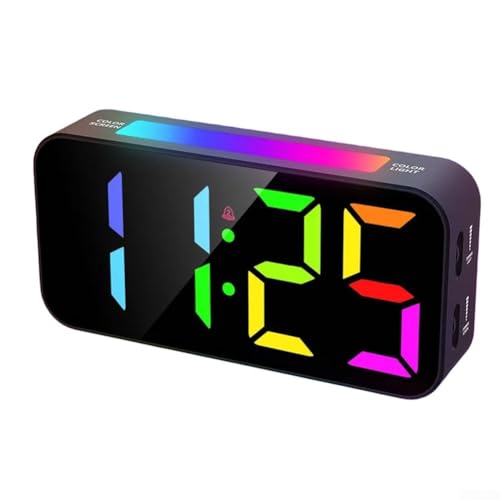 Bulevisiter RGB Farbwechsel LED Digitaler Wecker mit Dual-Alarmen, Schlummerfunktion und Nachtlicht, großem Display und einstellbarer Helligkeit für Schlafzimmer (schwarz) von Bulevisiter
