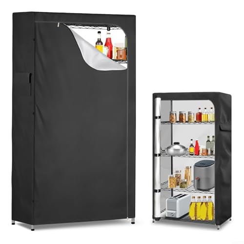 Draht-Regalabdeckung, 210D Oxford-Stoff, strapazierfähig, Aufbewahrungsregal, Staubschutz mit Reißverschluss und Seitentaschen, für Küche, Garage, Regale, schwarz (74,9 x 41,9 x 195,1 cm) von Bulevisiter