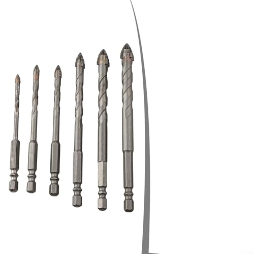 Exzenterbohrer-Set, vierschneidig, 6 Stück, dreieckige Spiralbohrer aus Hartmetall für Glas, Fliesen, Beton, Granit, 4 mm, 5 mm, 6 mm, 8 mm, 10 mm, 12 mm (SKU) von Bulevisiter