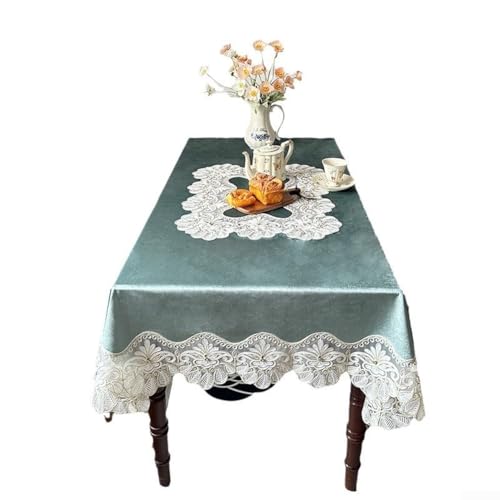 Flanell-Tischdecke mit Spitzenbesatz, staubdicht, Tischabdeckung für Couchtische, Esstische, Heimdekoration, Pfauengrün, Biber-Tischschutz, pflegeleicht (130 x 130 cm) von Bulevisiter