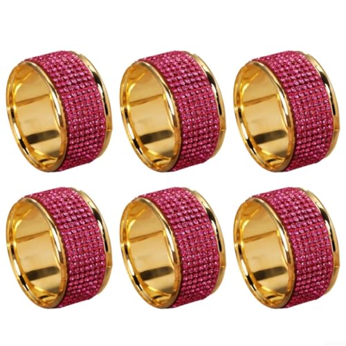 Glamouröse Serviettenringe mit glänzenden Strasssteinen, perfektes 6er-Set für Versammlungen (Rosa) von Bulevisiter