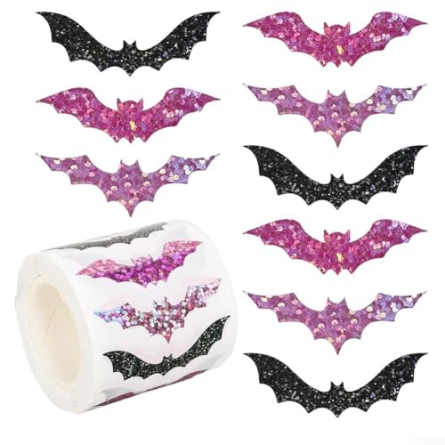 Glitzernde schwarze Fledermaus-Aufkleber verschönern Ihre Halloween-Feier mit Stil (rosa) von Bulevisiter