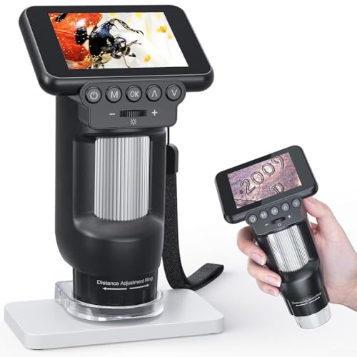 Handmikroskop mit 12 MP LCD-Bildschirm mit 1080p Video und 8 einstellbaren LEDs für optimale Detailuntersuchung (H013 schwarz) von Bulevisiter
