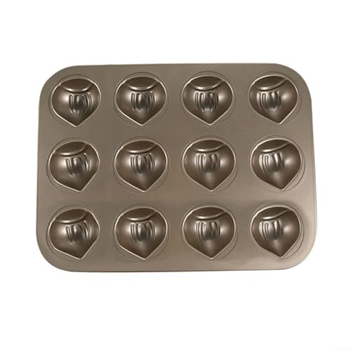 Kastanienförmige Kuchenform mit 12 Mulden, antihaftbeschichtet, Karbonstahl, mit lebensmittelechter Silikonbeschichtung, für Backofen, Backen, Madeleines, Gebäck, Gold-Finish von Bulevisiter