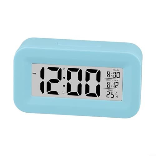LCD-Wecker mit Kalender und Thermometer, perfekt für Zuhause oder Büro, leicht ablesbares Display, mehrere Alarmoptionen (blau) von Bulevisiter