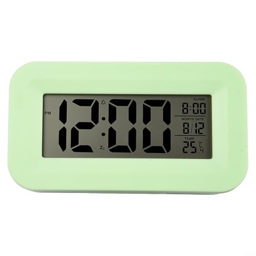 LCD-Wecker mit Kalender und Thermometer, perfekt für Zuhause oder Büro, leicht ablesbares Display, mehrere Alarmoptionen (grün) von Bulevisiter