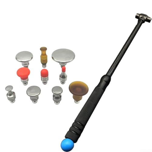Lackfreies Dellen-Reparatur-Set mit Karbonstahl-Hammer und Gewindebohrköpfen, Metall und Kunststoff, Werkzeug zum Entfernen von Karosserie und flachen Metalloberflächen (11 Stück) von Bulevisiter