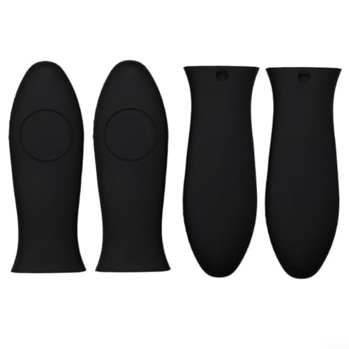 Set mit 4 hitzebeständigen Silikon-Topfgriffabdeckungen für Bratpfannen, Bratpfannen, Bratpfannen, schützt die Hände vor Hitze, Schlupf-Design, geeignet für verschiedene Kochgeschirr (schwarz) von Bulevisiter
