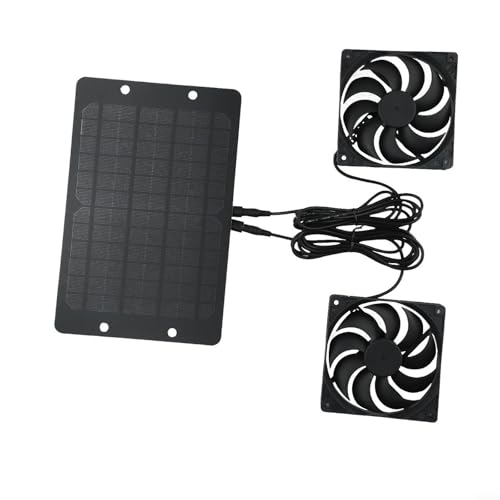 Solarbetriebenes Dual-Abluftventilator-Set mit 10 W 12 V Panel, wetterfestem Motor und 2 m Kabel für Gewächshaus, Hühnerstall, Schuppen oder Haustierhauskühlung, Schwarz (A) von Bulevisiter