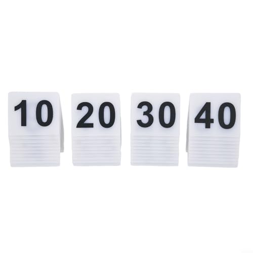 Tisch-Display Nummernschilder Acryl mit kräftigem schwarzem Hintergrund für schnelle Service-Ausführung (weiß 1-40) von Bulevisiter