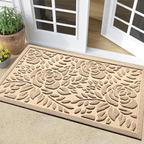 Bulijojo Fußmatte für den Eingang, langlebig, strapazierfähig, dick, saugfähig, Naturkautschuk, rutschfeste Matte, stabiler Eingangsbereich, beige Blumen, 58 x 89 cm Bulijojo Fußmatte für den Eingang, langlebig, strapazierfähig, dick, saugfähig, Naturkautschuk, rutschfeste Matte, stabiler Eingangsbereich, beige Blumen, 58 x 89 cm von Bulijojo