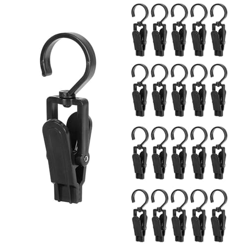 20 Stück Handtuch Clips 360° Drehbarer Klammerhaken Handtücher Clips Stiefelklammer Geschirrtücher Aufhängen Handtuchclips Hosenbügel Klammer Haken Sockenklammer Wäscheklammer Hosenbügel, Schwarz von Bull Tiger Prestige