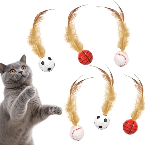 6 Stück Katzenspielzeug Ball mit Federn, Hüpfender Katzenbälle Spielzeug, Interaktives Hüpfbälle Katzen Spielzeug für Kätzchen, Durchmesser 3cm Ball für Interactive, Training, Jagen, Schlagen von Bull Tiger Prestige