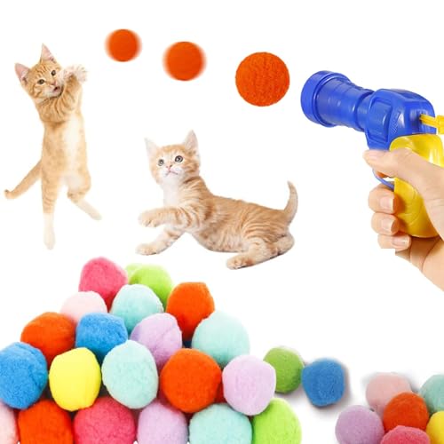 Interaktives Katzenspielzeug 100 Bälle, Katze-Spielzeug Cat Fetch Toy with Launcher, Weiche Katzenbälle, Katze Pompom, Bunte Katzenspielzeug Bälle, Interaktives Spielzeug für Katzen und Kätzchen von Bull Tiger Prestige