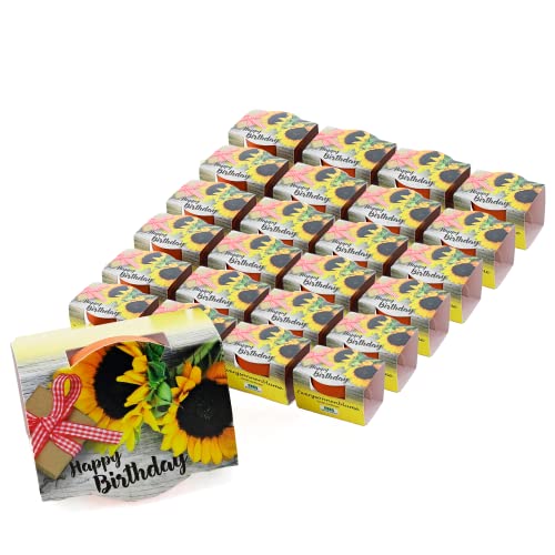 Bull & Bear 25er Set Mini Pflanzset 'Happy Birthday', Blumensamen im Topf 4,5cm, Mini Sonnenblume als Anzuchtset mit Pflegeanleitung von Bull & Bear