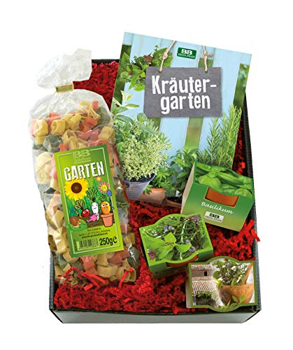 Bull & Bear Geschenkbox Garten mit bunter Pasta Garten (250 g), Minipflanzsets für Kräuter und Buch Kräutergarten von Bull & Bear