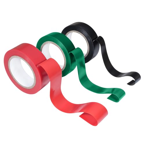 3 Rollen Isolierband, hohe Dicke 0,18 mm – 17 mm x 6 m – Rot Schwarz Grün – PVC schwer entflammbar – hoher Schutz – für elektrische Isolierung, Reparatur und Identifizierung – Verwendung im Innen- und von BullTek