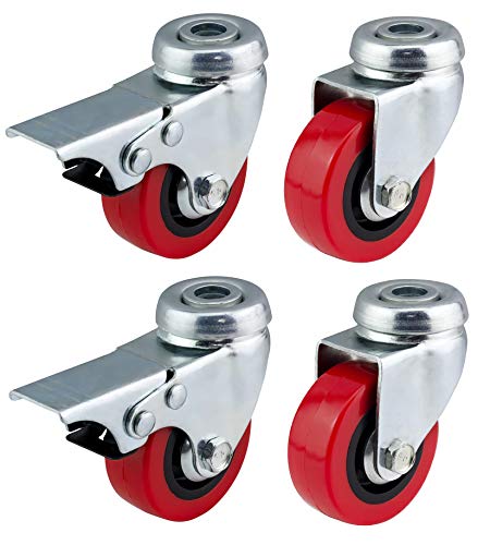 50 mm Polyurethan Lenkrollen mit Bremse (rot PU) ? Heavy Duty ? Möbel, Gerät & Ausrüstung Räder von Bulldog Rollen ? Max 150 kg pro Set von Bulldog Castors