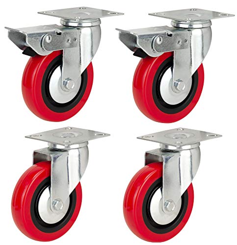 75 mm Polyurethan Lenkrollen mit Bremse (rot PU) ? Heavy Duty ? Möbel, Gerät & Ausrüstung Rollen von Bulldog Rollen ? Max 280 kg pro Set von Bulldog Castors