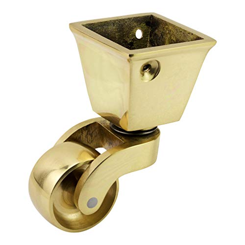 Lenkrolle aus massivem Messing mit 32 mm Rad (einteilig) – echtes massives poliertes Messing – Antik-Vintage – quadratische Cup-Stil – poliertes Messing – britisches Unternehmen von Bulldog Castors