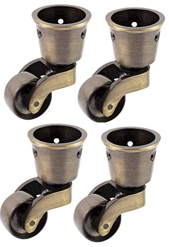 Rollen aus massivem Messing mit 28 mm Rad (4 Stück) – echtes massives Messing – Antik-Vintage-Effekt – Cup-Stil – britisches Unternehmen von Bulldog Castors