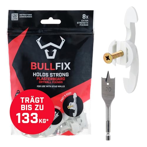 Bullfix Extra Anfänger Packet 8 Stück – robuste Gipskarton-Befestigungen für Bolzenwände, Hohl- und Hohlraum-Wandbefestigung, überlegene Trockenbauanker, unterstützt bis zu 133 kg, DIY & Handel von Bullfix