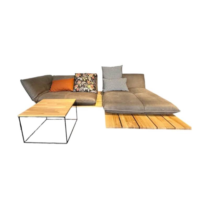 Ecksofa Akito Leder Rhino Elefant 2399 63 Braun Grau Plattform Wildeiche Füße St... von Bullfrog