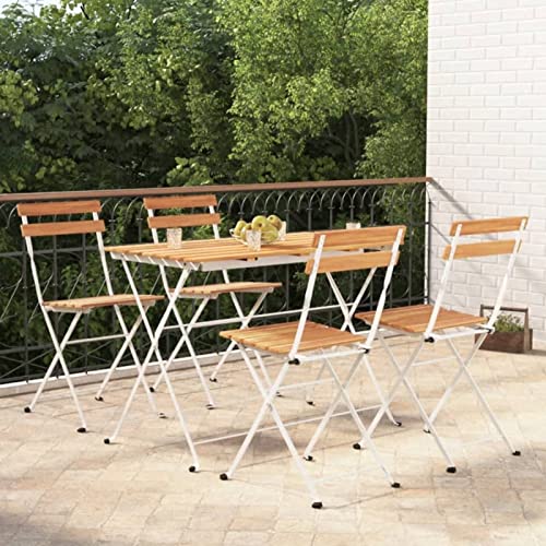 Bulliing 5-TLG. Bistro-Set GartenmöBel Set GüNstig Balkontisch Bistrotisch Garten Sitzgruppe Klappbar Massivholz Akazie und Stahl von Bulliing